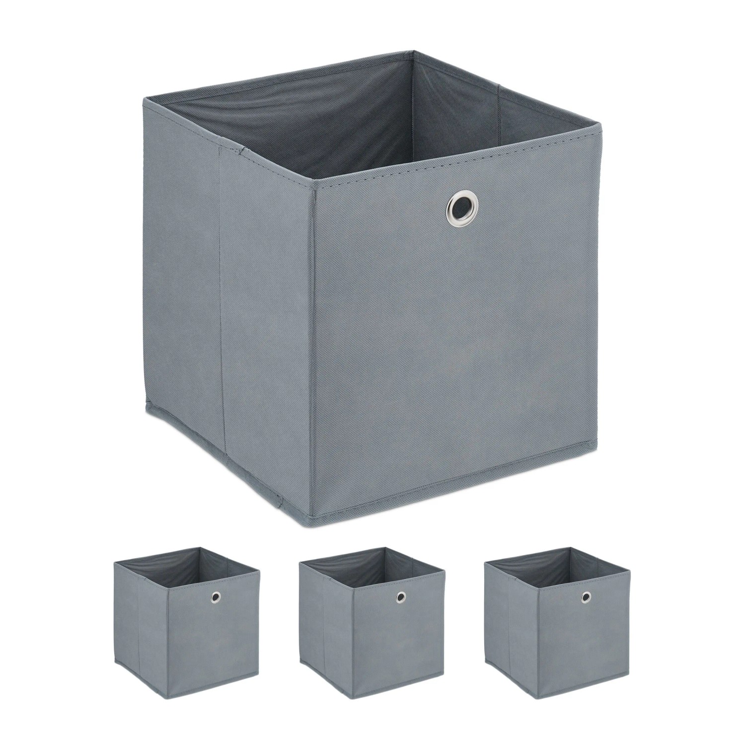 Relaxdays Aufbewahrungsbox 4er Set Vlies Pappe Eisen Grau Faltbar 30 cm x 30 cm x 30 cm 530 g