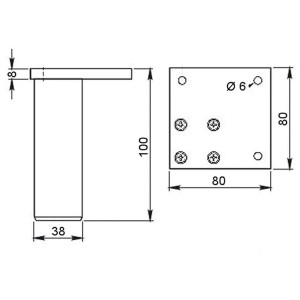 SOTECH Möbelfuß SIERRA Eckig Chrom Matt Höhe 100 mm