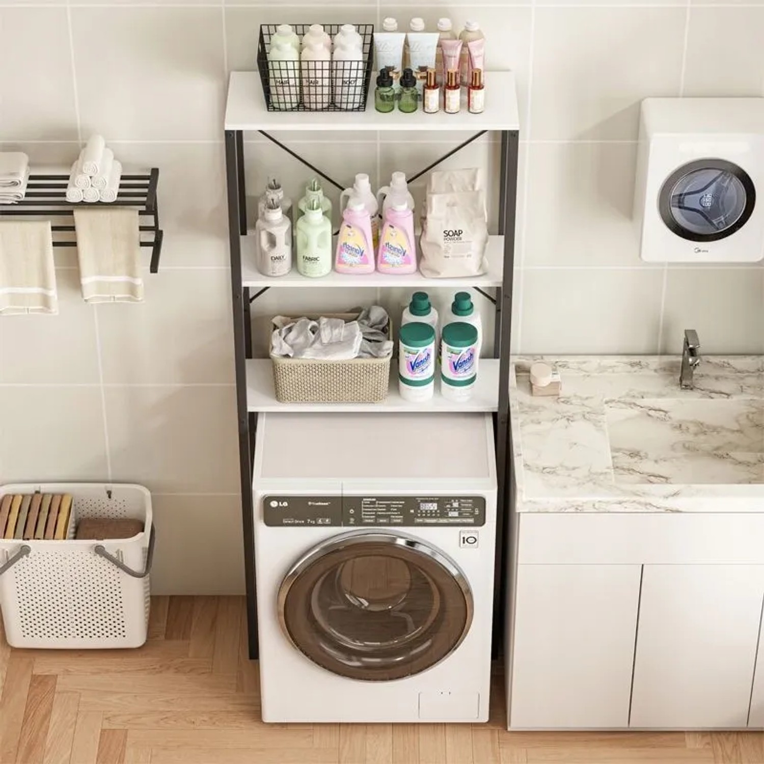Rebiko Regal Badezimmerschrank Über Toilette Waschmaschine Loft Industrial Regale 160 Cm_4