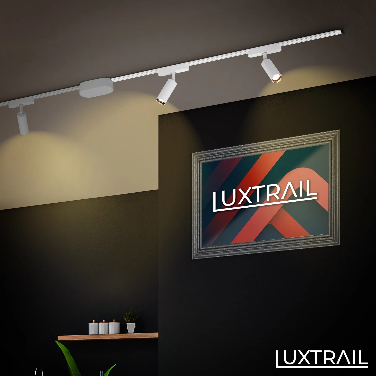 Kit Sistema Rieles Iluminación Luxtrail 3m - 4 Proyectores LED, 2 Tracklights, Forma L, Color Negro