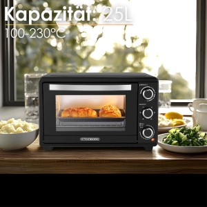 Steinborg SB-3018 Minibackofen mit Umluft 25 Liter 1500 Watt Schwarz