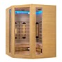 Artsauna Infrarotkabine Nyborg E150V aus Hemlockholz mit Glasfront und Eckbank für 4 Personen.