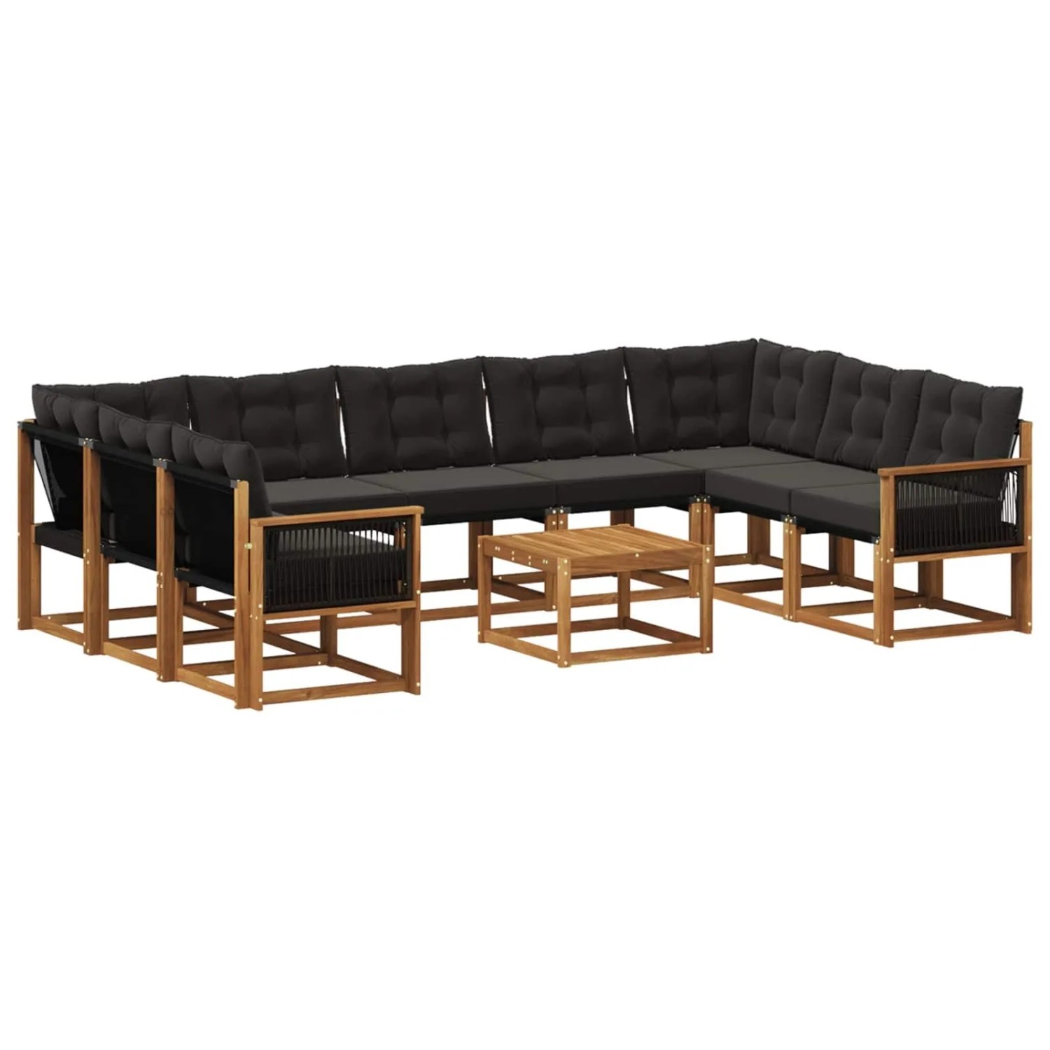 vidaXL Outdoor-Sofagarnitur mit Kissen 10 Stk Natur und Schwarz 3382224