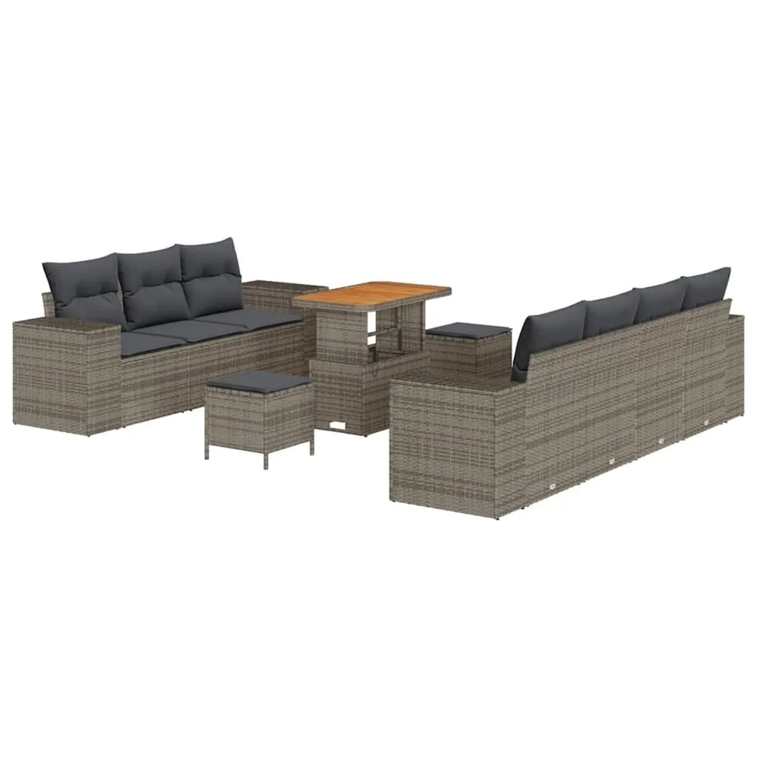 vidaXL Gartensofa-set mit Kissen mit Speicher 10-Tlg Grau Poly-Rattan 33639 günstig online kaufen