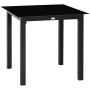 Schwarzer Outsunny Gartentisch mit Glasplatte und verstellbaren Füßen.