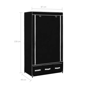 Schwarzer vidaXL Kleiderschrank (87x49x159cm) aus Stoff mit 3 Schubladen.