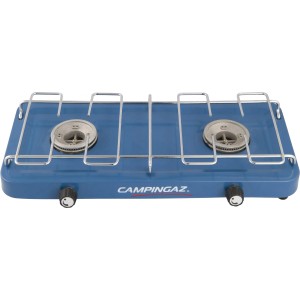 Campingaz Gaskocher Base Camp: Blauer 2-Flammen-Kocher mit verchromtem Topfrost für Camping & Outdoor.