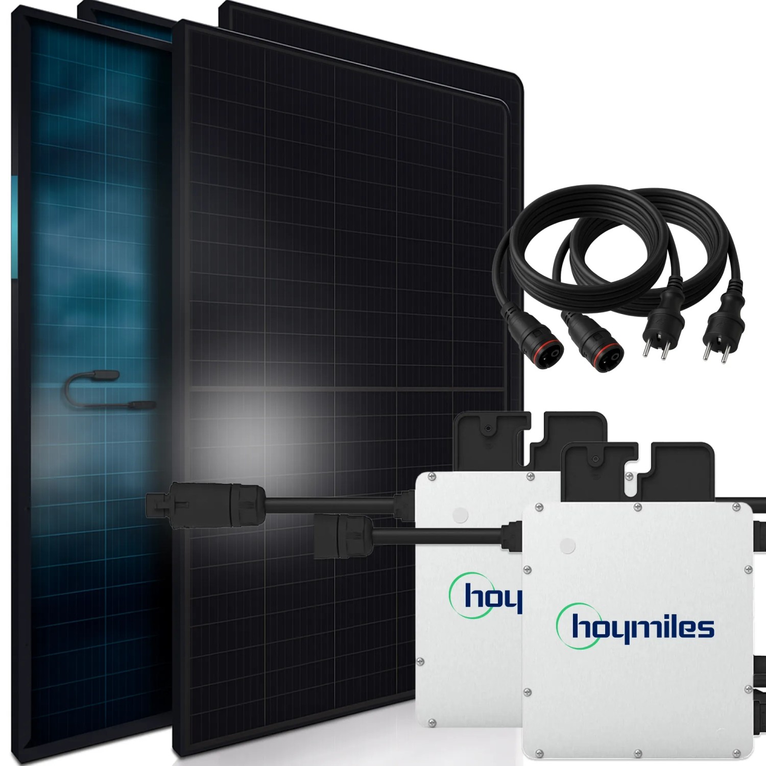 SUNNIVA Balkonkraftwerk 920W mit Hoymiles 800W Wechselrichter inkl.Kabel 2x460W Solarmodule Bifazial Fullblack Glas-Glas