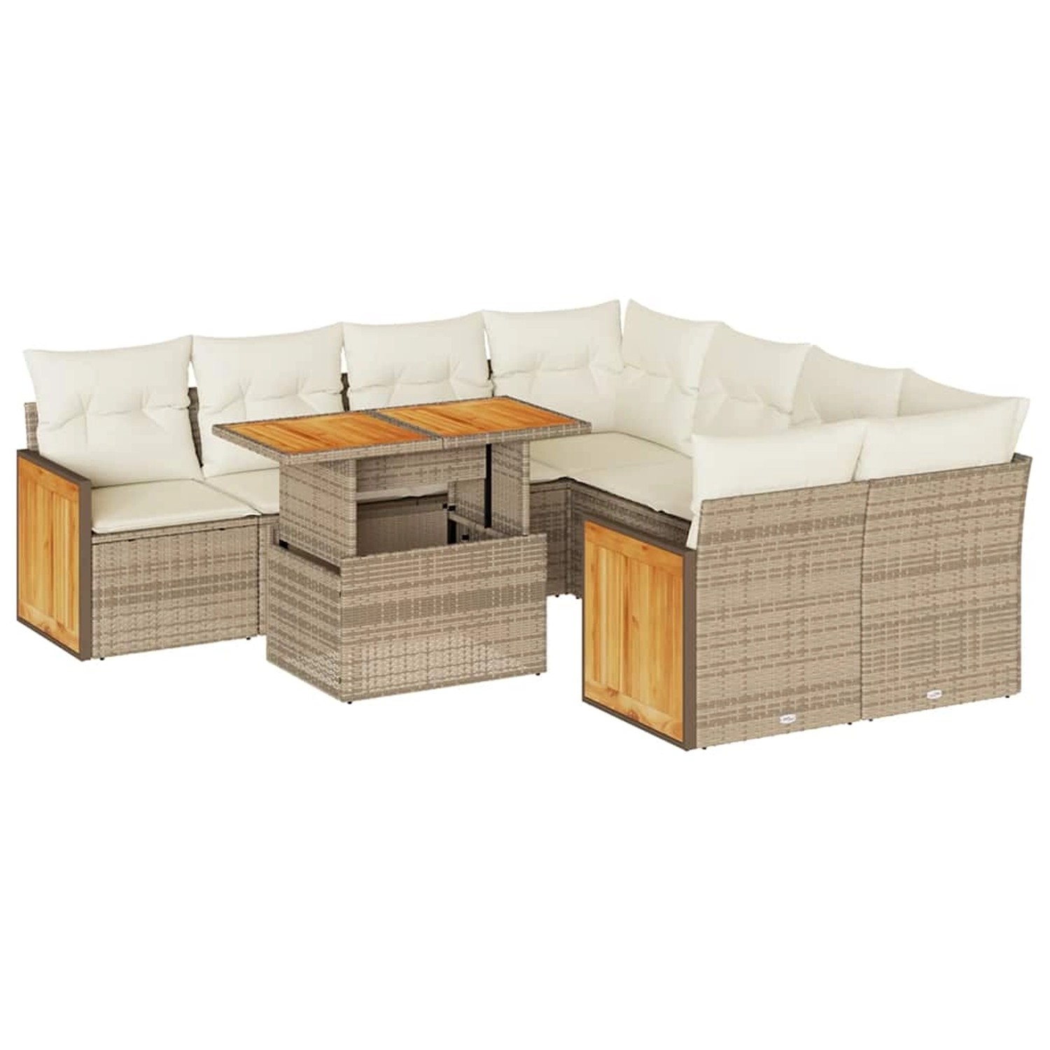 vidaXL 9-Tlg Garten-Sofagarnitur mit Kissen Beige Poly Rattan Akazie 332769 günstig online kaufen