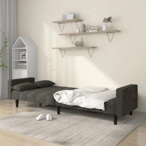 vidaXL Schlafsofa 2-Sitzer mit 2 Kissen Dunkelgrau Samt 375848