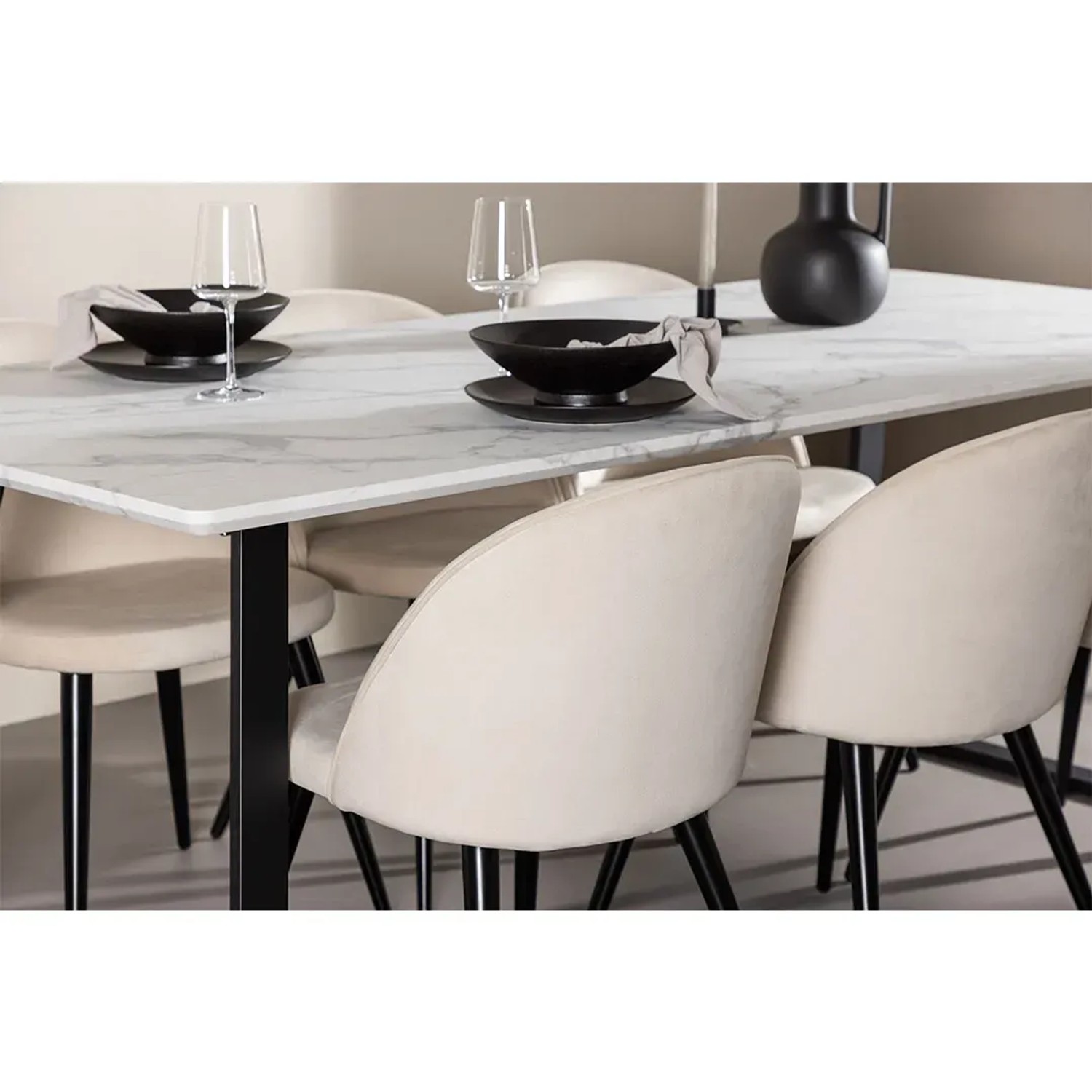 ebuy24 Essgruppe 6 Stühle Malaga Esstisch Weiß Skagen Velour Beige kaufen bei OBI