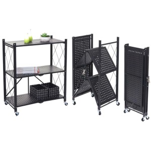 BERLINLODGE KLAP Klappbares Regal Auf Rollen HxBxT 87 x 72 x 34 cm 3 Ebenen Belastbarkeit 150kg Schwarz Wohnregal