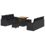 Schwarzes 9-teiliges vidaXL Garten-Sofa-Set aus Poly Rattan mit höhenverstellbarem Tisch.