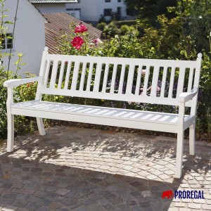 Weiße PROREGAL Gartenbank Aruba, 3-Sitzer. Witterungsbeständige Parkbank aus Kunststoff für den Garten.