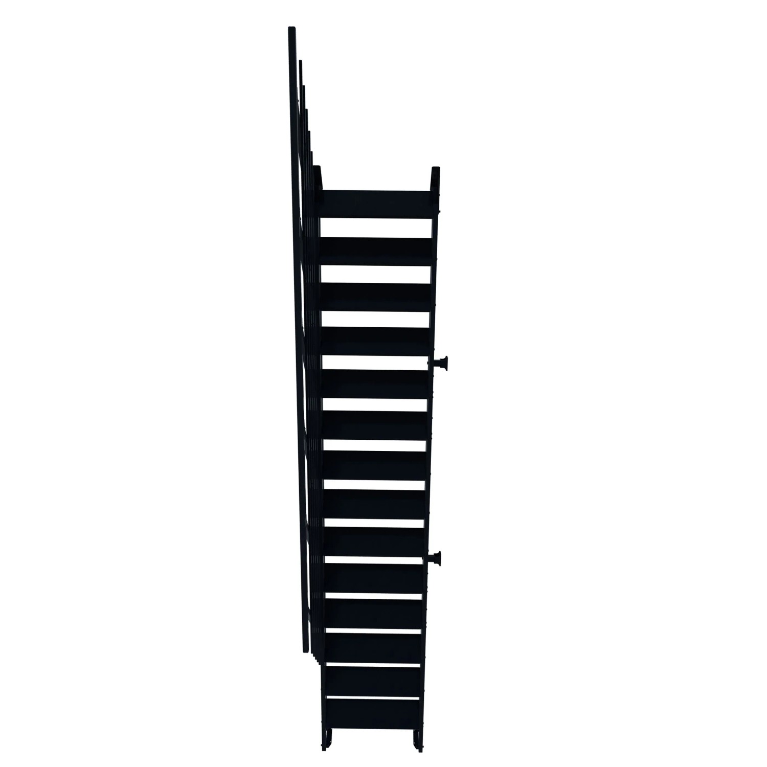 Schwarze Minka Außentreppe Flex Zink, 14 genoppte Stufen. Gerade Metalltreppe mit Handlauf für den Außenbereich.