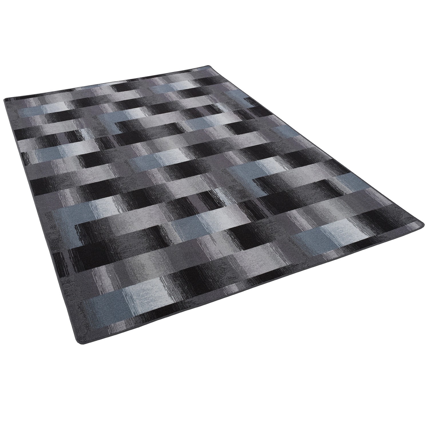 Snapstyle Designer Velour Teppich Mystic Karo Blau Grau 100x300cm günstig online kaufen