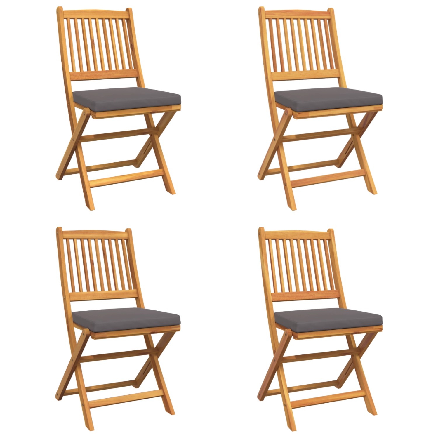 vidaXL Garten-Klappstühle mit Grauen Kissen 4 Stk Massivholz Akazie 3329122 günstig online kaufen