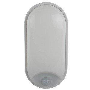 Weiße, ovale REV LED-Feuchtraumleuchte mit Bewegungsmelder. Wand- & Deckenleuchte für innen & außen.