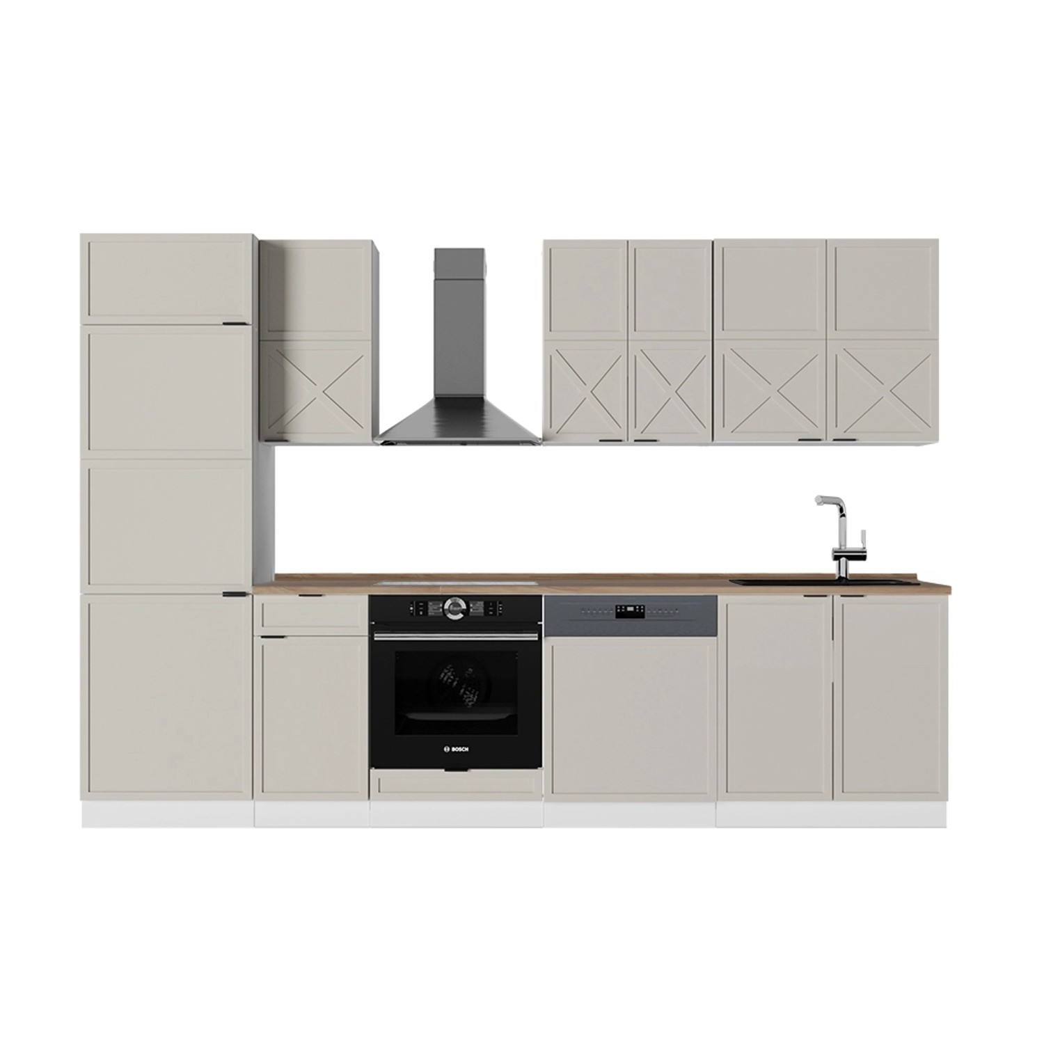Vicco Fame-Line Küchenzeile GrauBeige/Weiß 300 cm AP Eiche günstig online kaufen