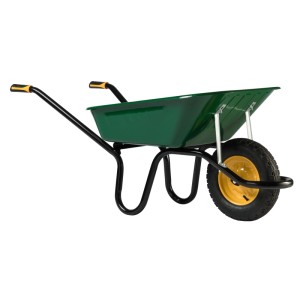 Grüne Haemmerlin Schubkarre Aktiv Premium mit 100 l Mulde und Luftrad.