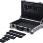 Offener LUX Aluminium Werkzeugkoffer in Silber/Schwarz mit variabler Facheinteilung.