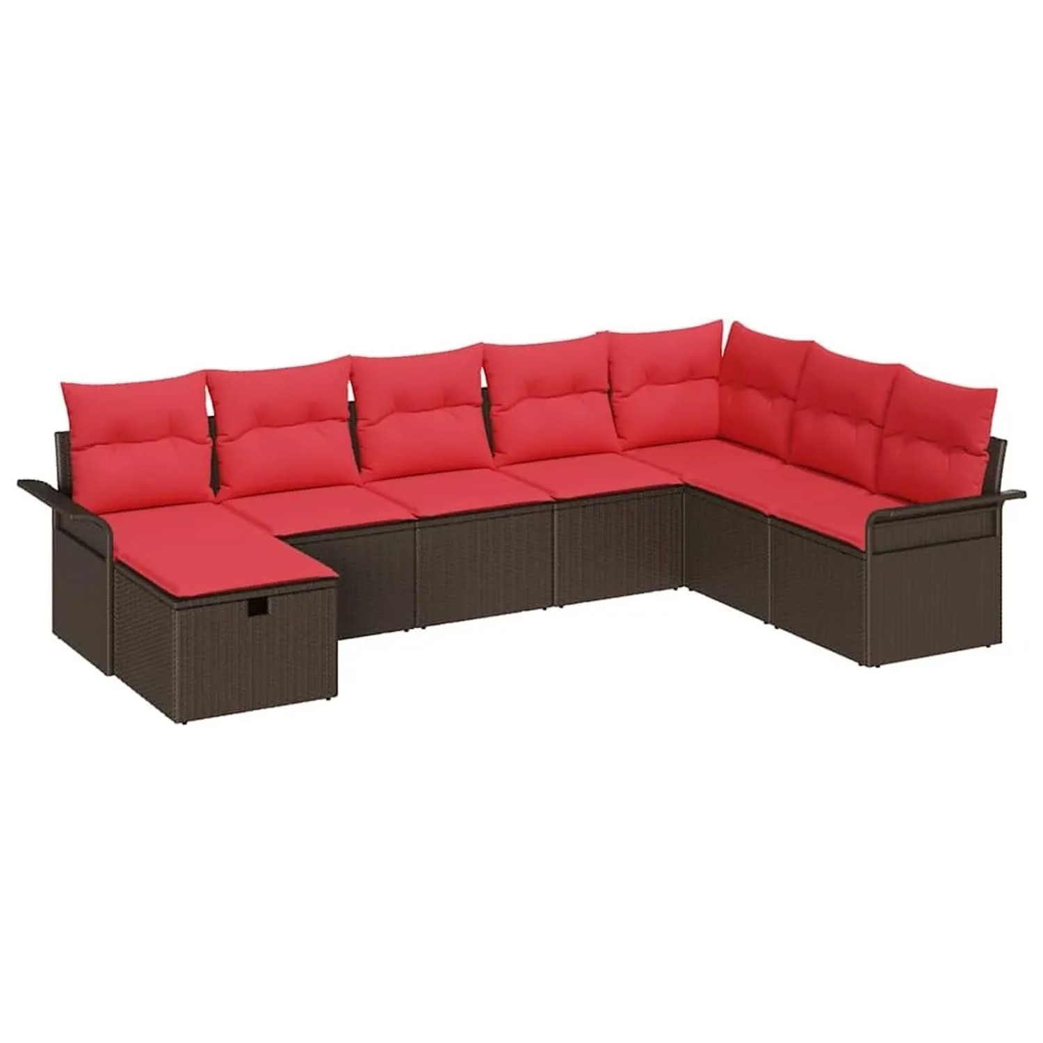 vidaXL Gartensofa-set mit Kissen 8 Stk Braun und Rot Poly-Rattan 3358933