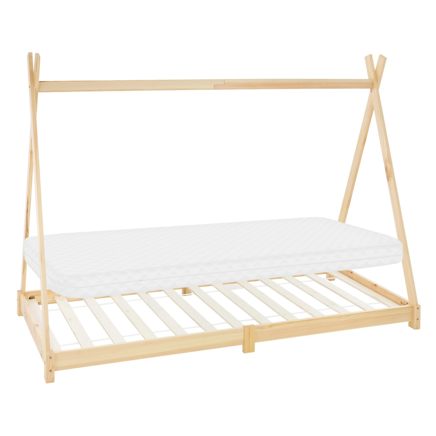 ML-Design Kinderbett Tipi 90x200cm Natur mit Lattenrost Matratze H10cm günstig online kaufen