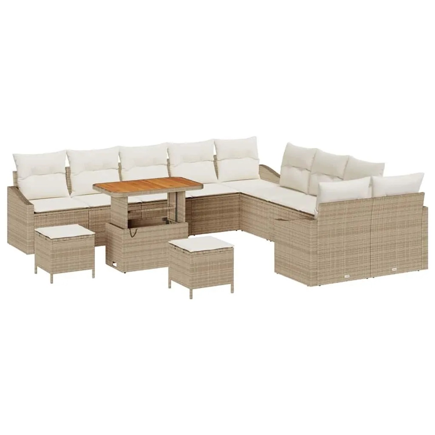 vidaXL Gartensofa-Set mit Kissen mit Speicher 13 Stk Beige Poly Rattan 3364666