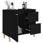 Schwarzer vidaXL Badschrank (65x33x60 cm) aus Holzwerkstoff mit zwei Schubladen und einem Fach.