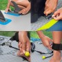 Details des Bestway Aqua Glider SUP Touring Board Sets: Finnen, Leine und Befestigung.