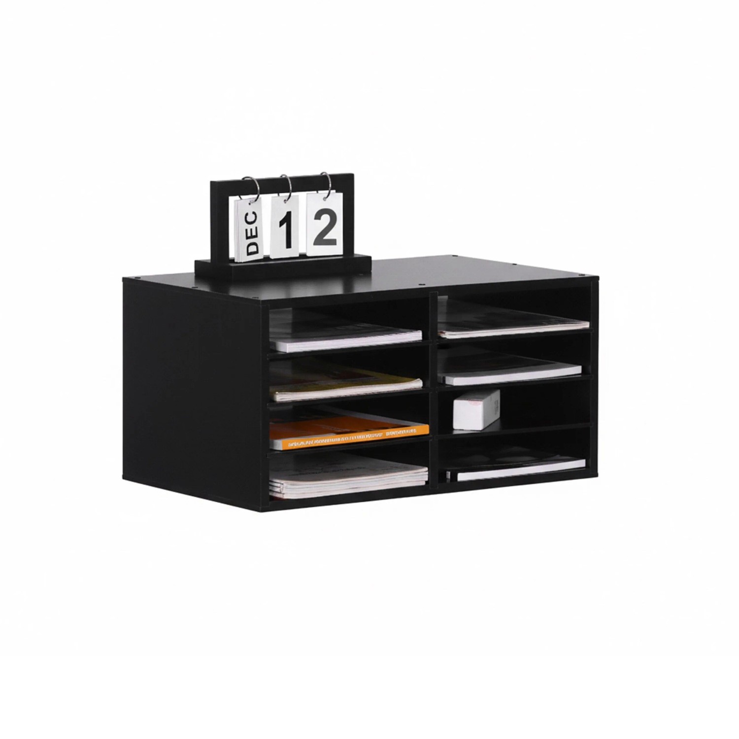 Relaxdays Dokumentenablage Bambus Schwarz 8 Fächer 25 cm x 49 cm x 31 cm 6 kg