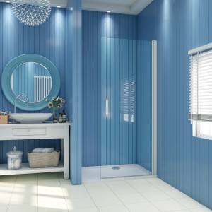 Begehbare AICA Duschkabine 100x185cm mit Alu-Rahmen und Klarglas in modernem Badezimmer.