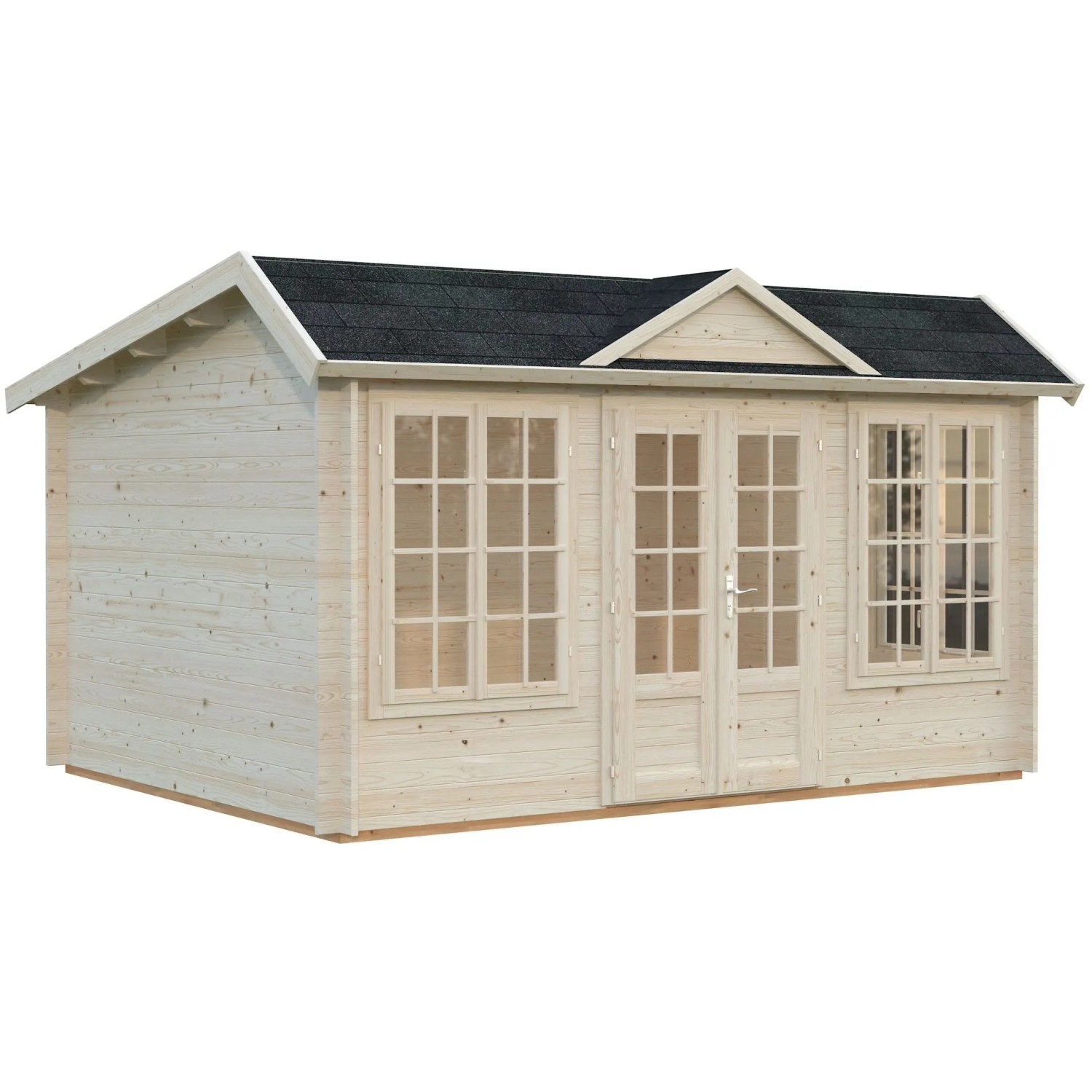Palmako Gartenhaus Claudia Pent, 400x300 cm, naturbelassen, mit Fenster und Doppeltür.