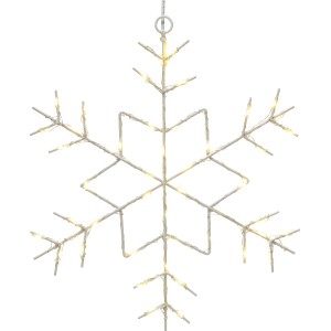 Weiße Metall-Schneeflocke (30 cm) mit warmweißen LEDs für stimmungsvolle Außen- und Innendekoration.