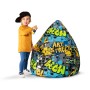Bunter Sitting Point Sitzsack BeanBag Cool 220 l mit Graffiti-Muster und Kind.