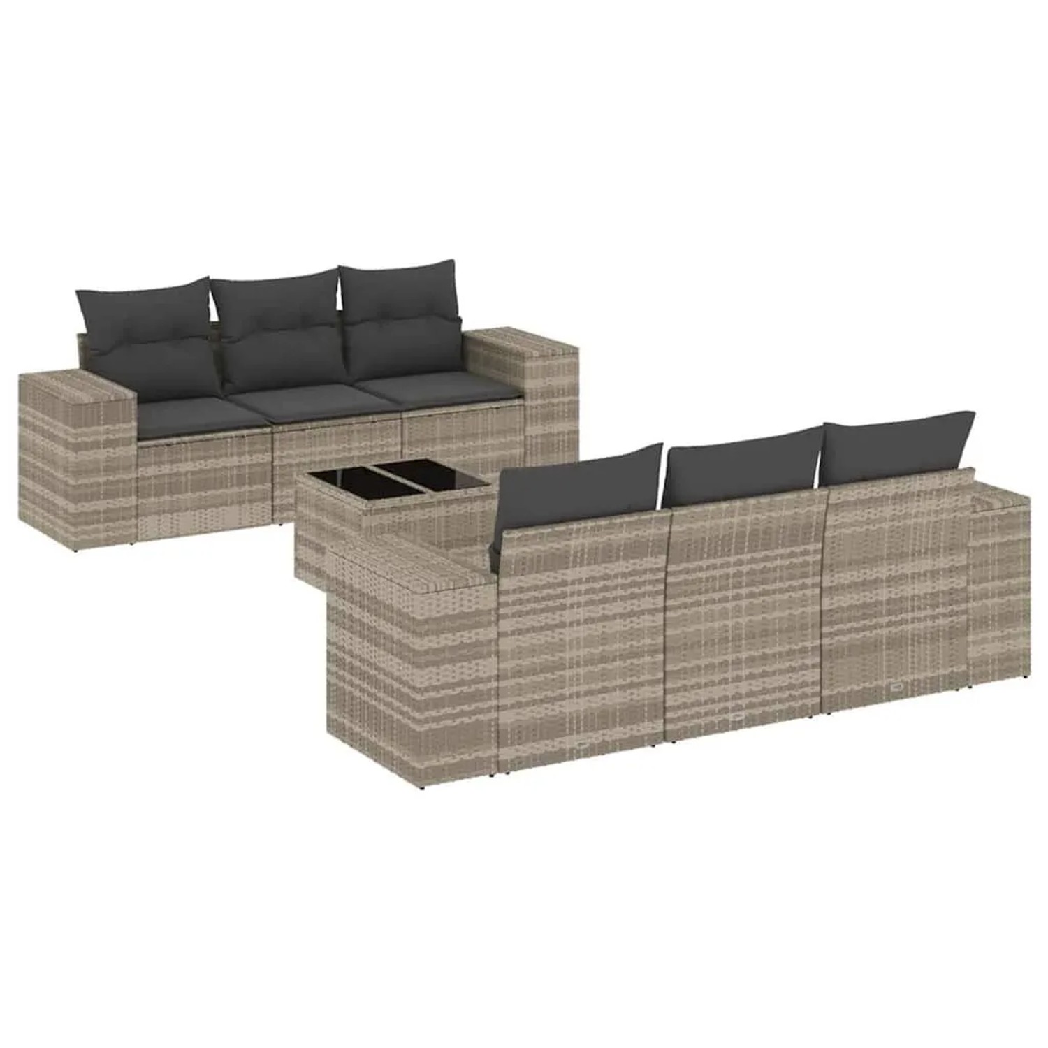 vidaXL 7-Tlg Garten-Sofagarnitur mit Kissen Hellgrau Poly Rattan 3222311 günstig online kaufen