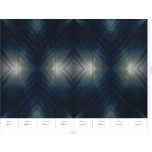 Erismann Fototapete Lightning Blau, 4,0x2,7m. Designer Tapete mit abstraktem Rautenmuster in Silber und Mitternachtsblau.