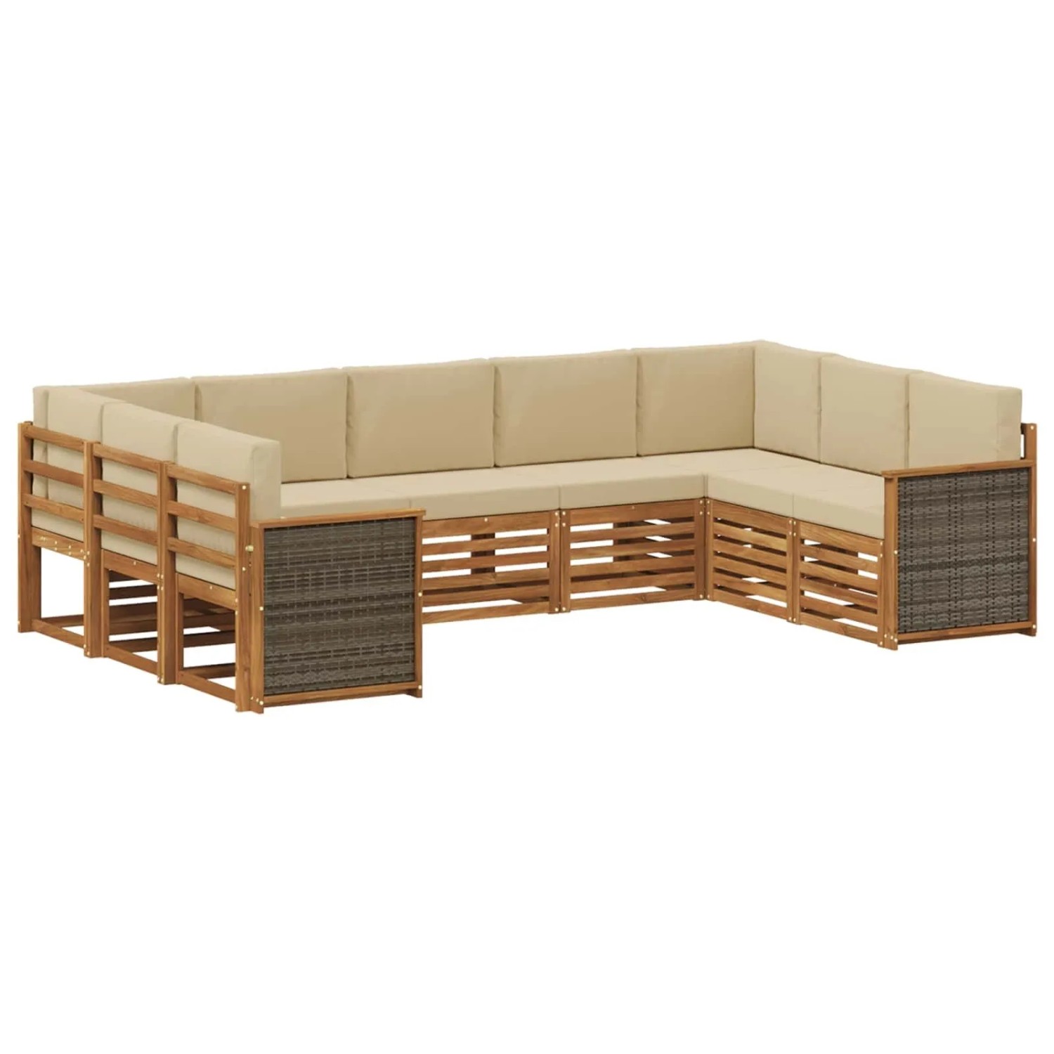 vidaXL Ecksofa Set 7 Stk Natur Massives Akazienholz und Polyester 3384829