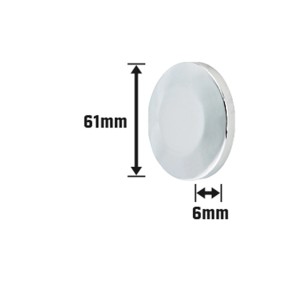 Verchromte Blindrosette, 61 mm Durchmesser, 6 mm dick, zur Abdeckung von Wanddurchbrüchen.
