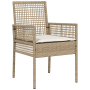 Beige Garten Essgruppe, 3-teilig, Poly Rattan, vidaXL. Tisch und zwei Stühle mit Kissen.