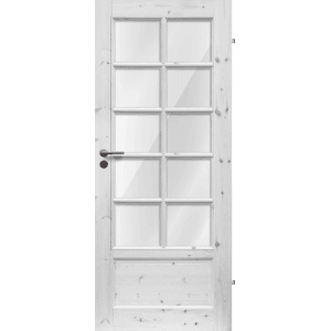 Weiße Landhaus Zimmertür mit Glaseinsatz, Fichte massiv, 61x198,5 cm.