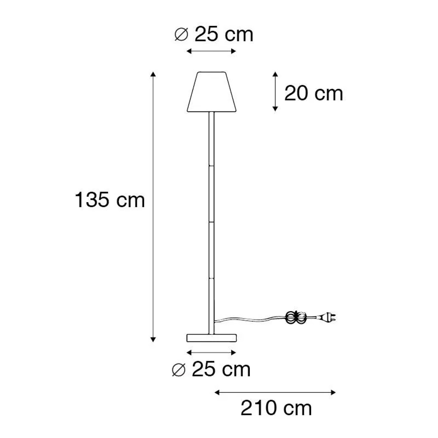 QAZQA Außen Stehlampe Virginia, schwarz mit weißem Schirm, 135cm hoch, IP65.