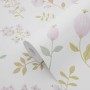 ESTAhome Vliestapete mit Blumenmuster in Violett und Graugrün, 50x900 cm.