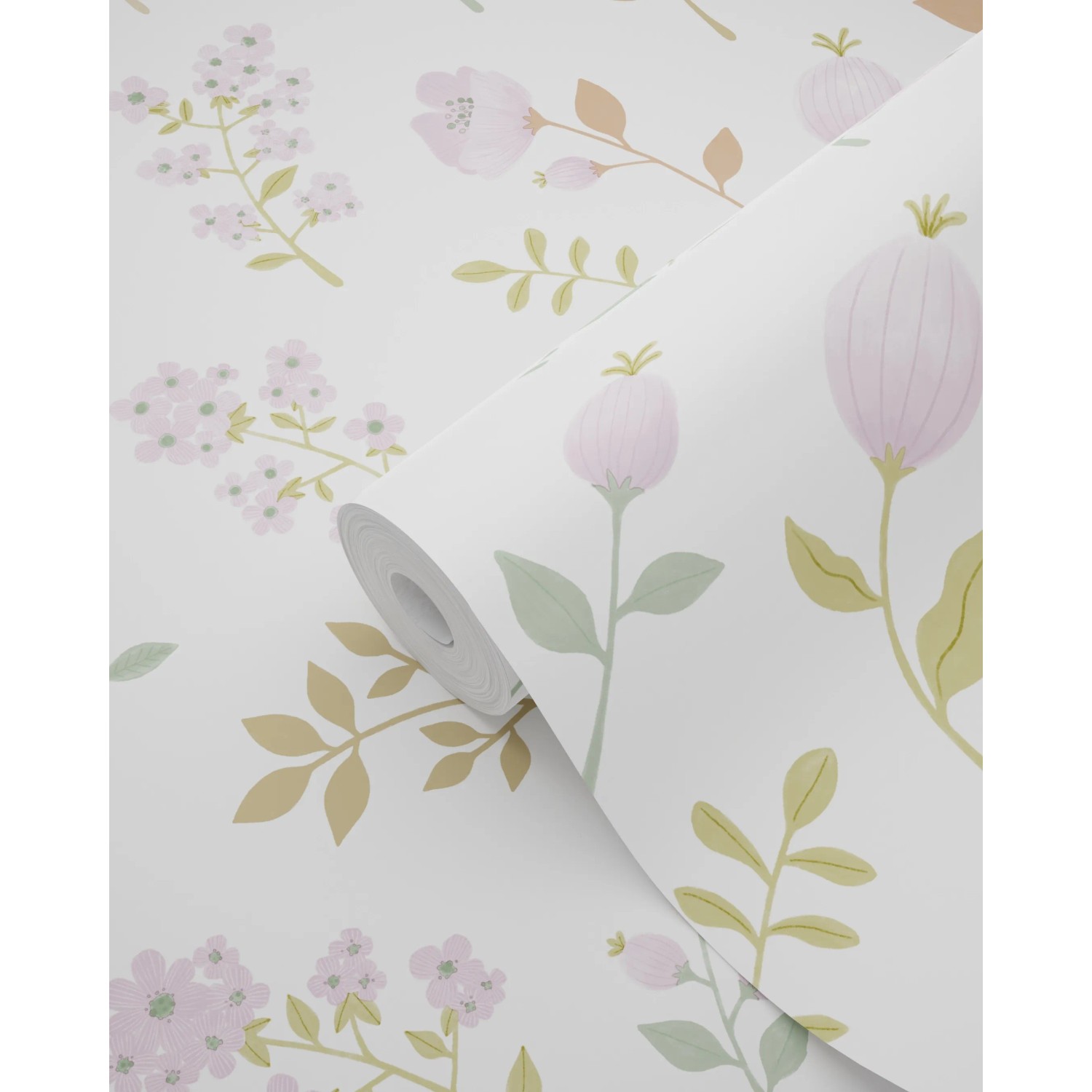 ESTAhome Vliestapete mit Blumenmuster in Violett und Graugrün, 50x900 cm.
