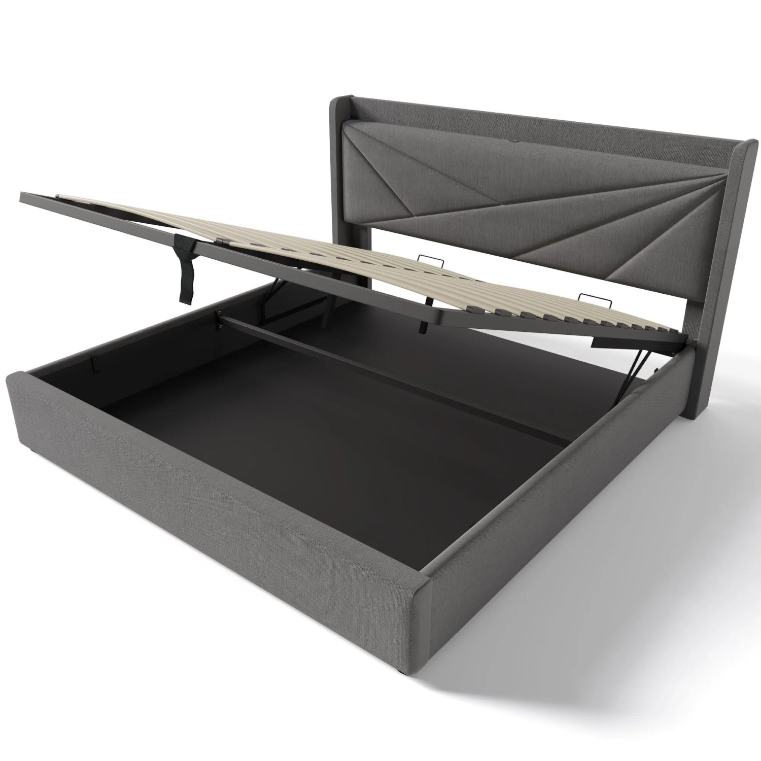 Merax Polsterbett 140x200cm USB-C Leinen Stauraum