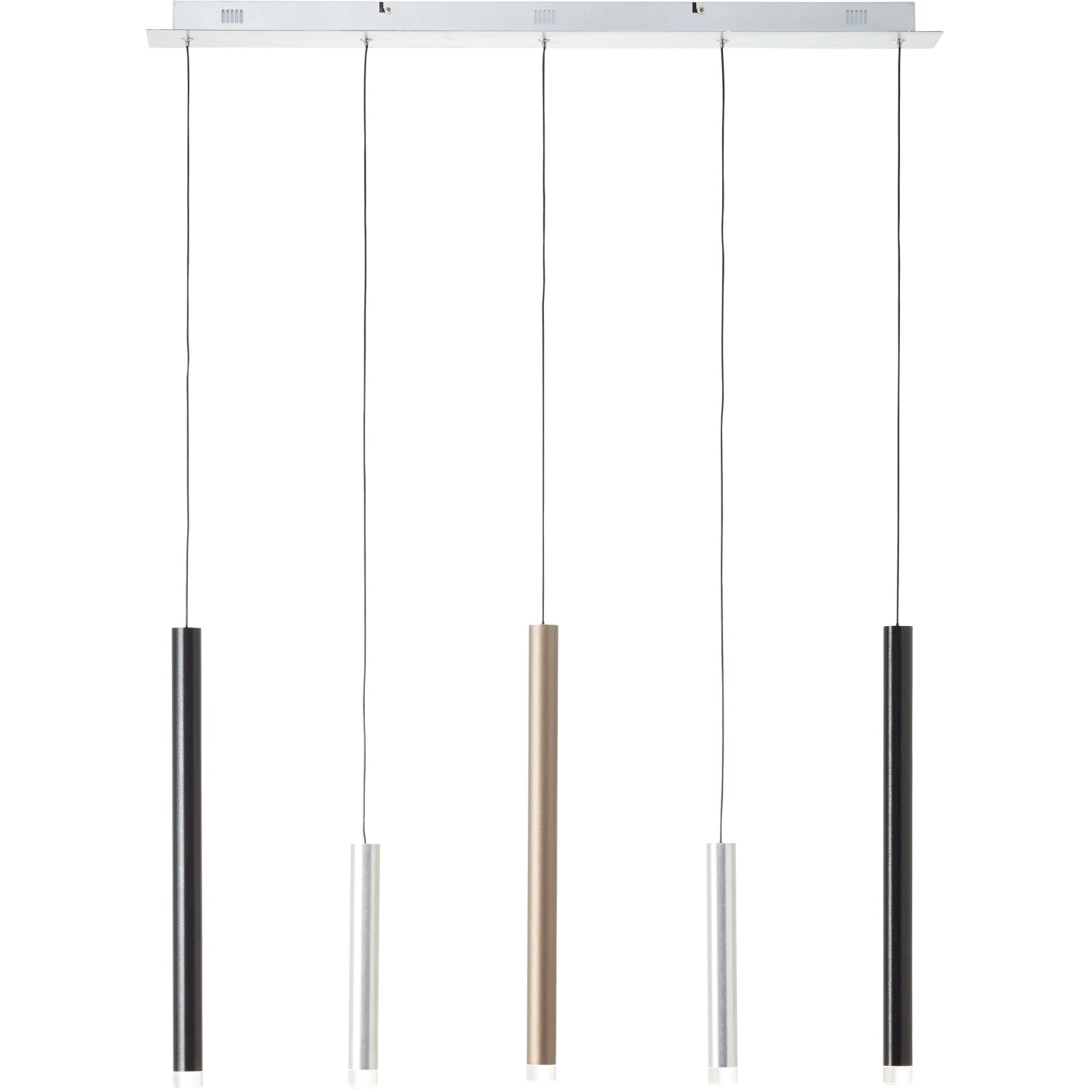Moderne LED-Pendelleuchte Cembalo, 5-flammig in Braun- und Silberfarben, für stilvolle Beleuchtung.