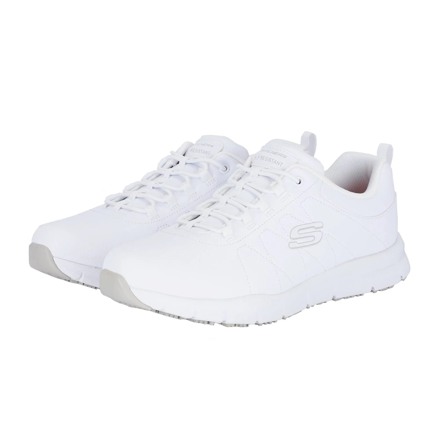 Skechers Beja Nampa Damen Arbeitsschuhe O1 in Weiß, rutschhemmend, mit Memory Foam und No Tie Fit.