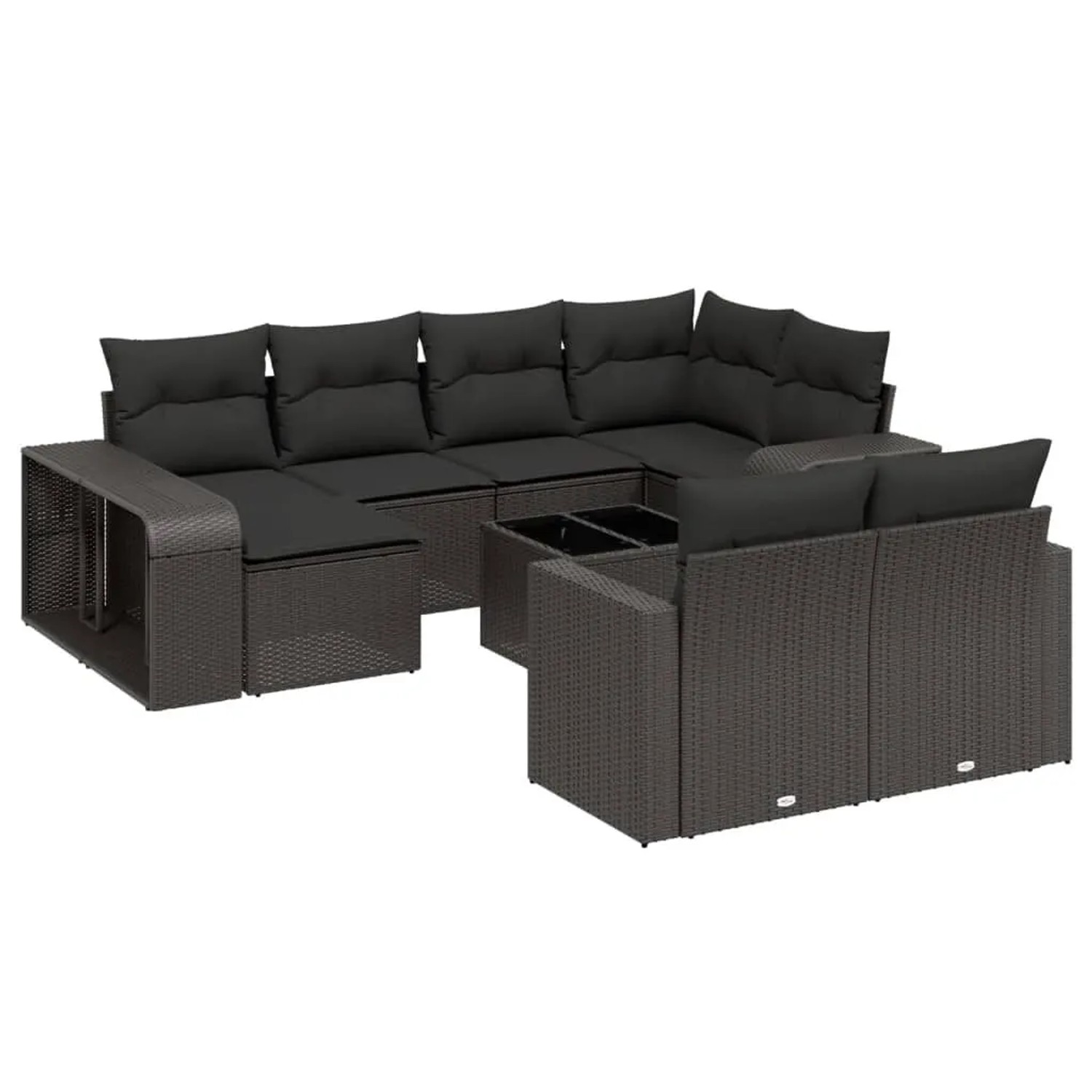 vidaXL 11-Tlg Garten-Sofagarnitur mit Kissen Schwarz Poly Rattan 3261295