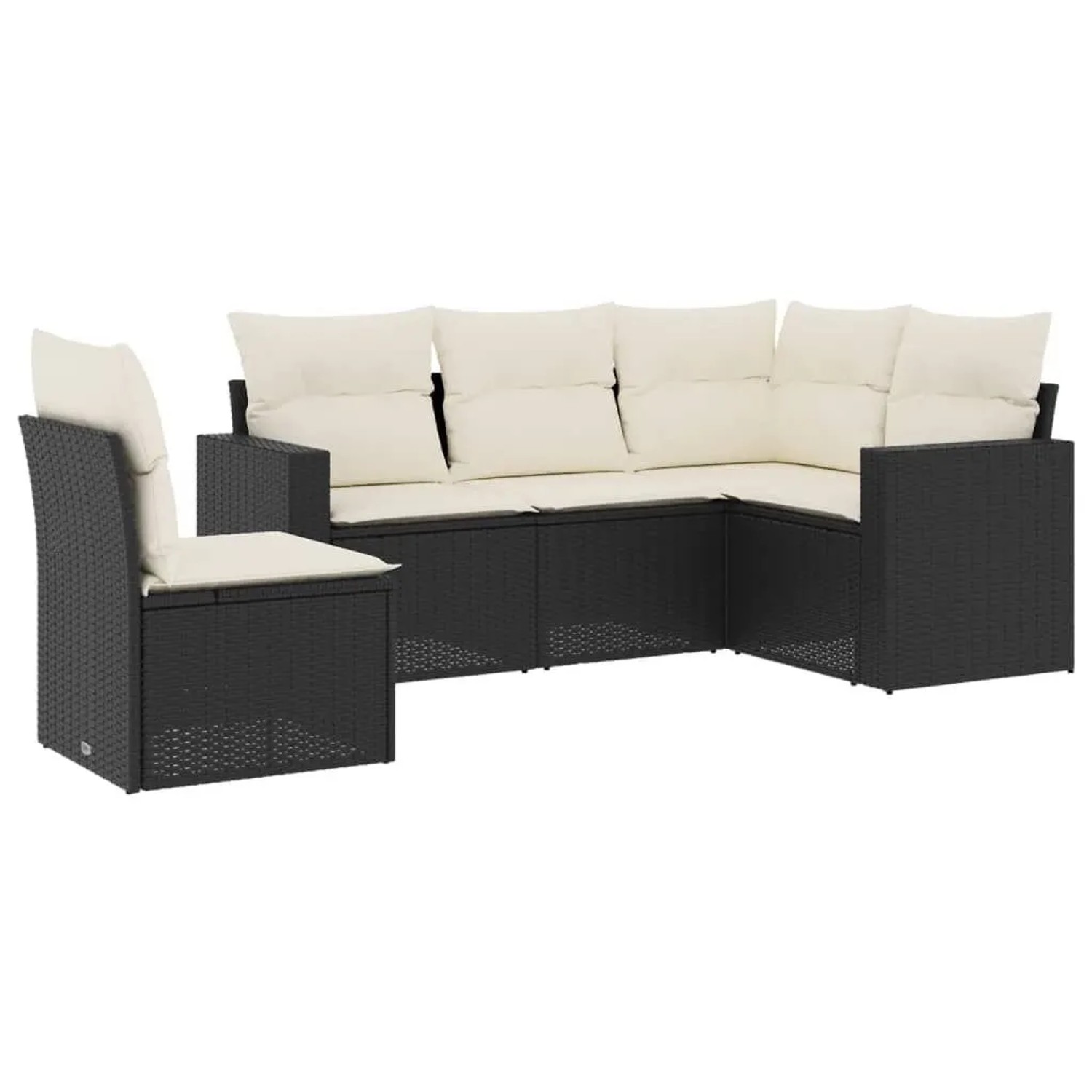 vidaXL 5-Tlg Garten-Sofagarnitur mit Kissen Schwarz Poly Rattan 3251303
