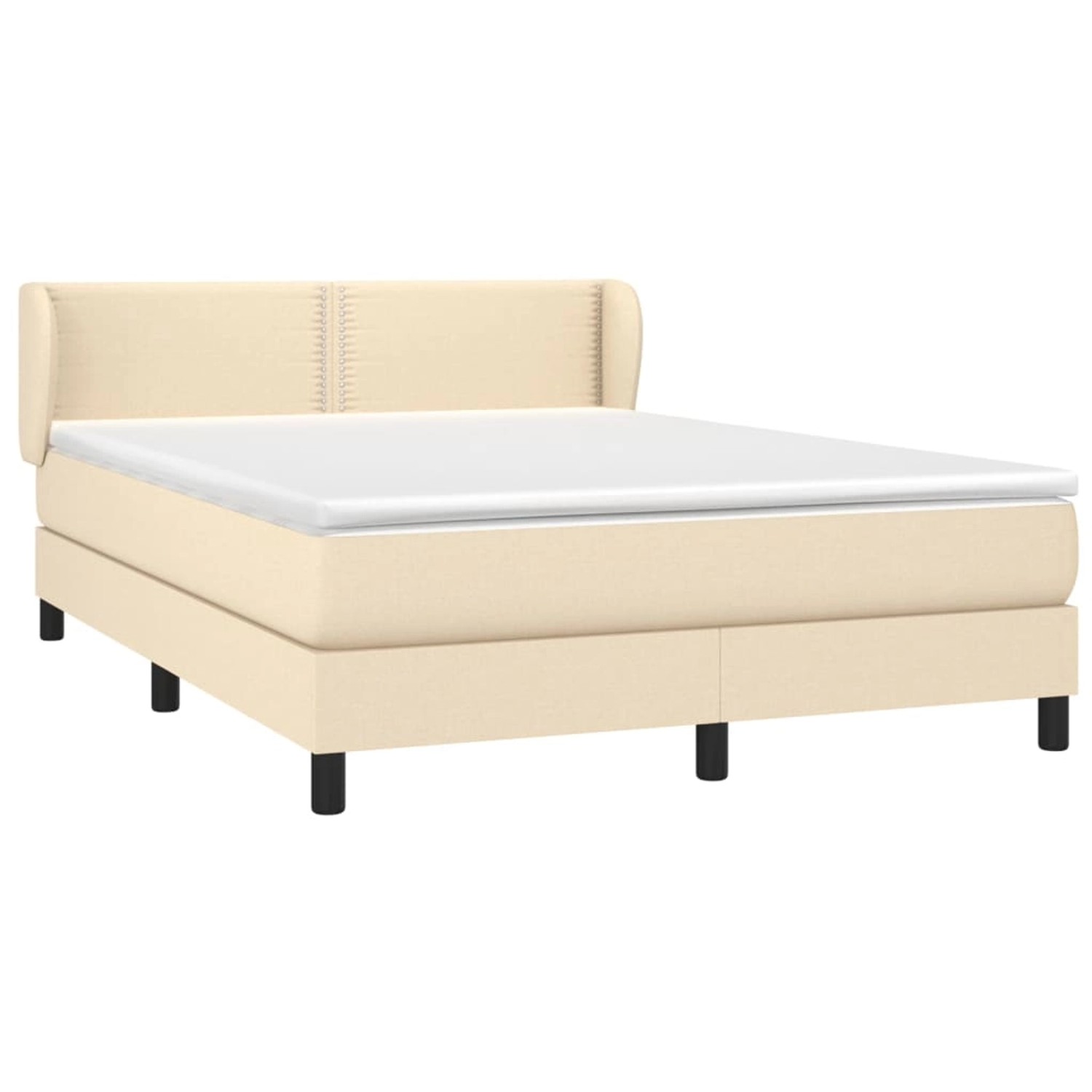 Cremefarbenes vidaXL Boxspringbett 140x200 cm mit Matratze und Stoffbezug.